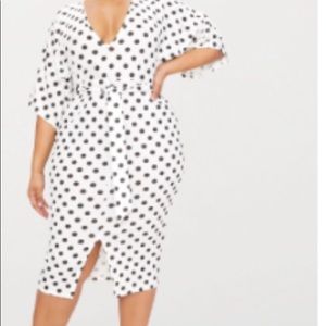 Plus Tie Waist Polkadot  Kimono Sleeve Midi Dress